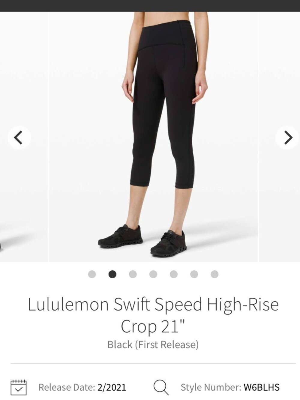 lululemon Swift Speed High Rise Crop 21", size 6, Black